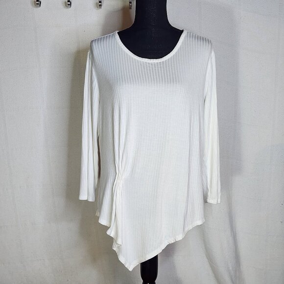 Simply Vera Wang White Ribbed Rayon Span LS Handkerchief Hem Cinch Front Top XL - Picture 1 of 16